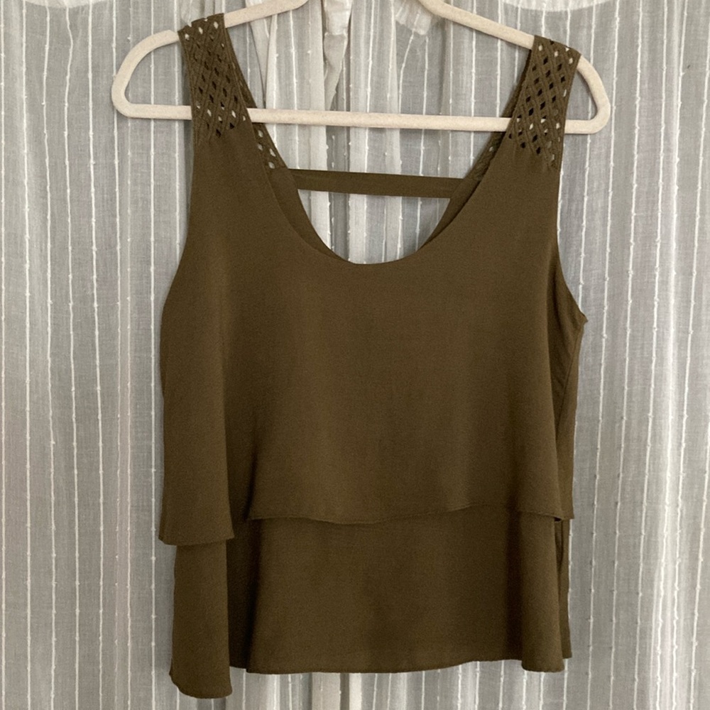 Anthropologie Olive Green Layered Tank Top - Picture 2 of 7